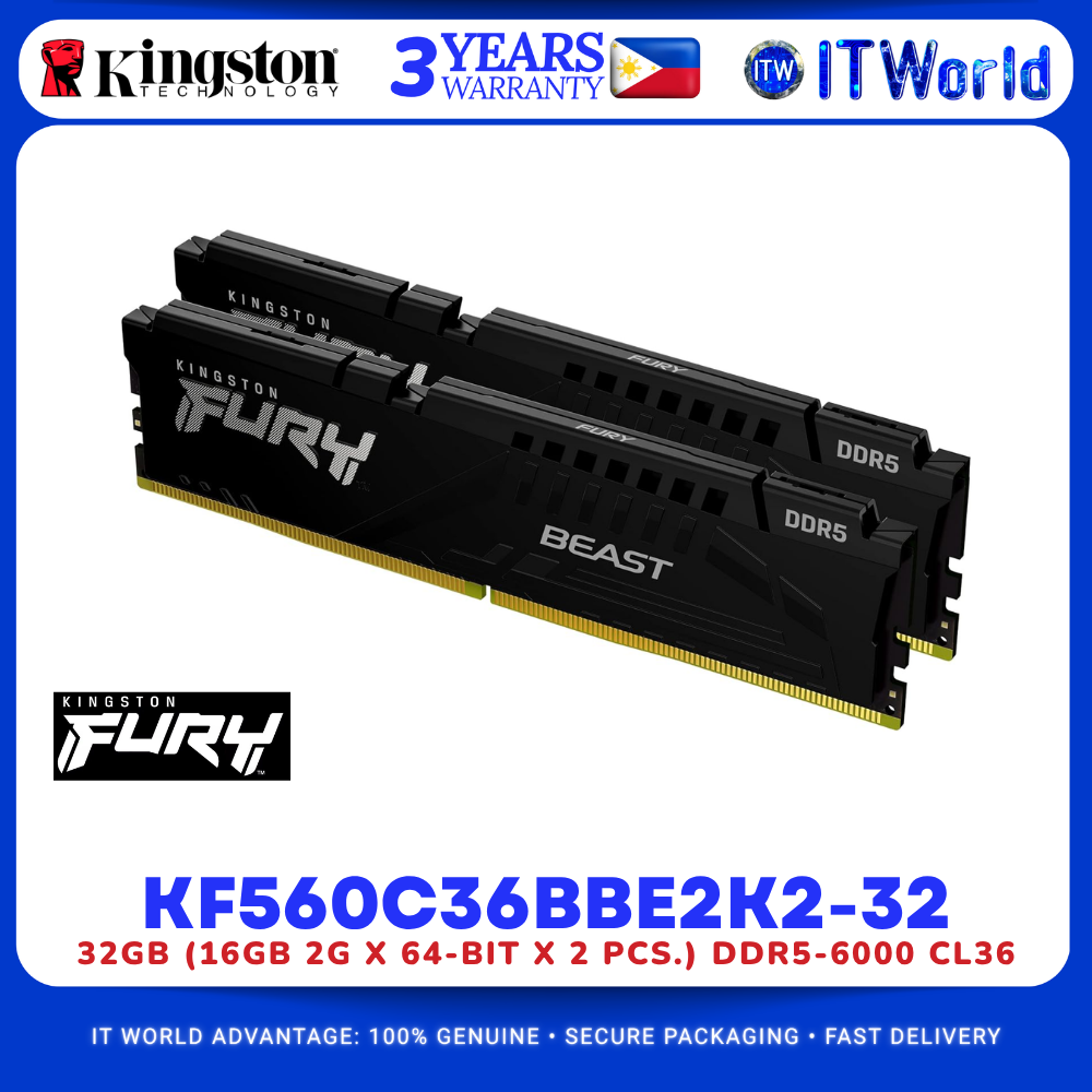 Kingston FURY KF560C36BBE2K2-32 DDR5 RAM 32GB 2x16GB 6000MHz Desktop RAM Kit itw