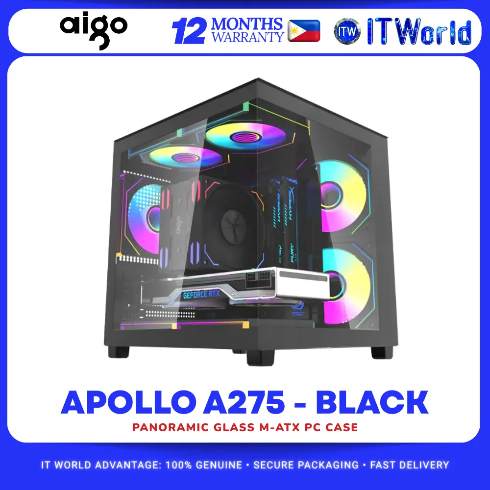 Aigo Apollo A275 Panoramic Tempered Glass M-ATX PC Case - Black | White