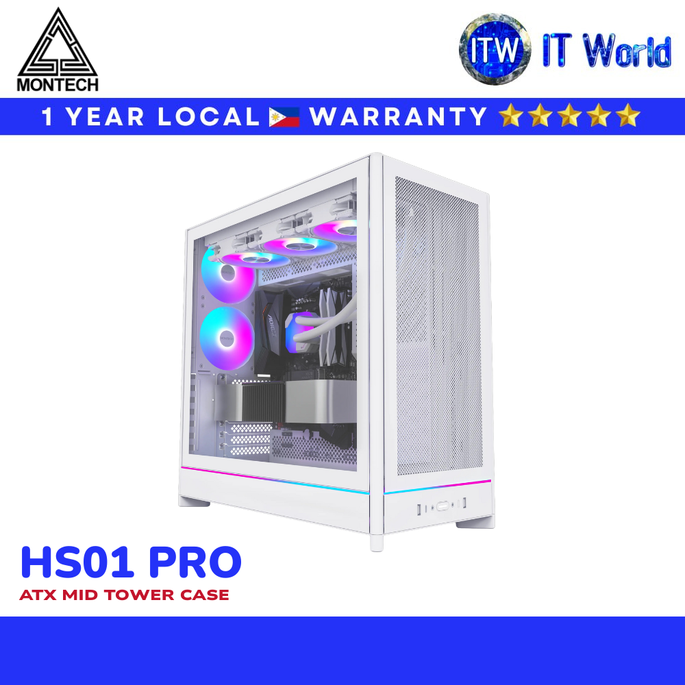 Montech HS01 Pro ATX Mid-Tower High-Airflow Reversible Layout PC Case (White) | itw