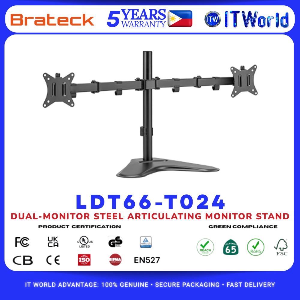 Brateck LDT66-T024 17”-32” Dual-Monitor Steel Articulating Stand / Freestanding itw