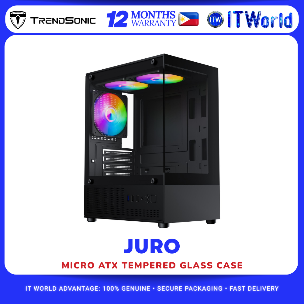 Trendsonic JURO 3x 12cm Rainbow Fan Micro ATX Tempered Glass Case itw 