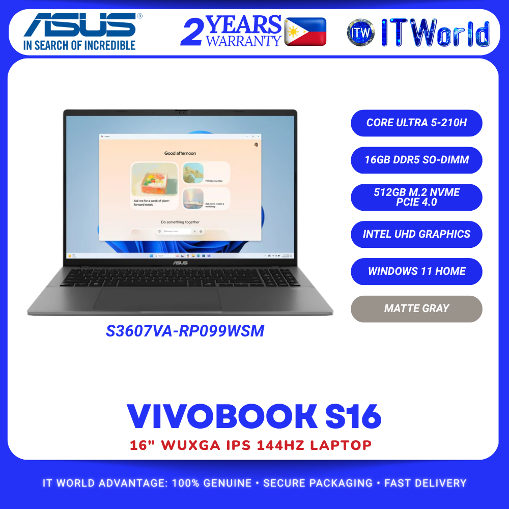 ASUS Vivobook S16 S3607VA-RP099WSM 16" Laptop - Core 5 210H / 16GB RAM - 512GB SSD itw