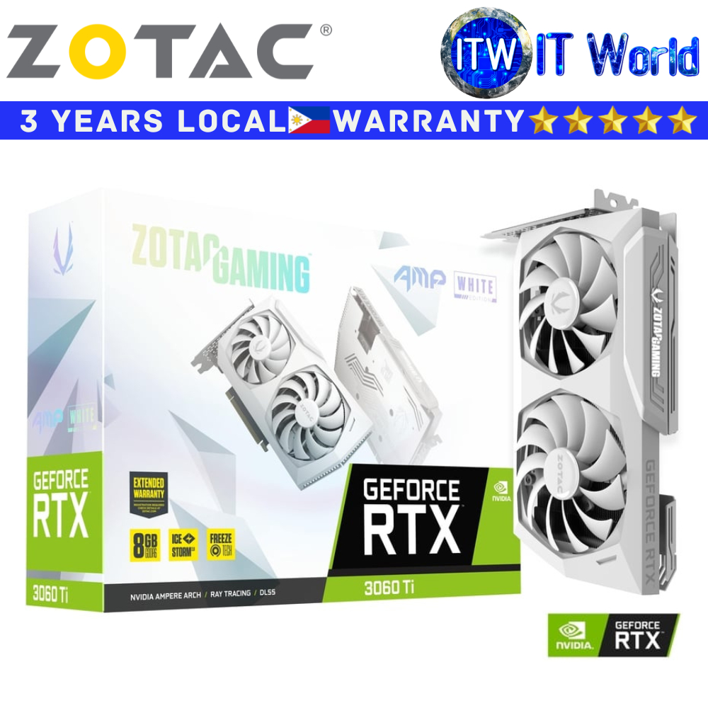 Itw | Zotac Gaming RTX 3060 Ti AMP White LHR 8GB GDDR6 Geforce Graphic Card (ZT-A30610F-10PLHR)