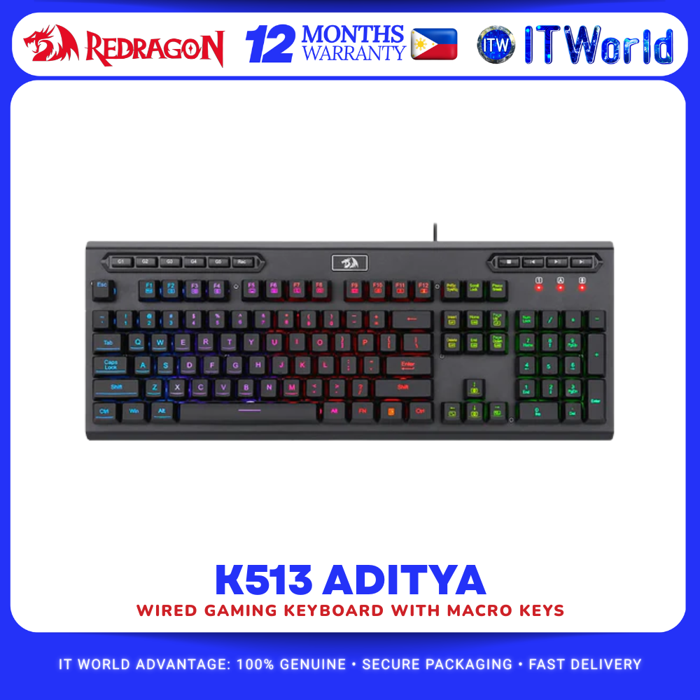 Redragon K513 Aditya RGB Macro Keys Membrane Switch Wired Gaming Keyboard itw