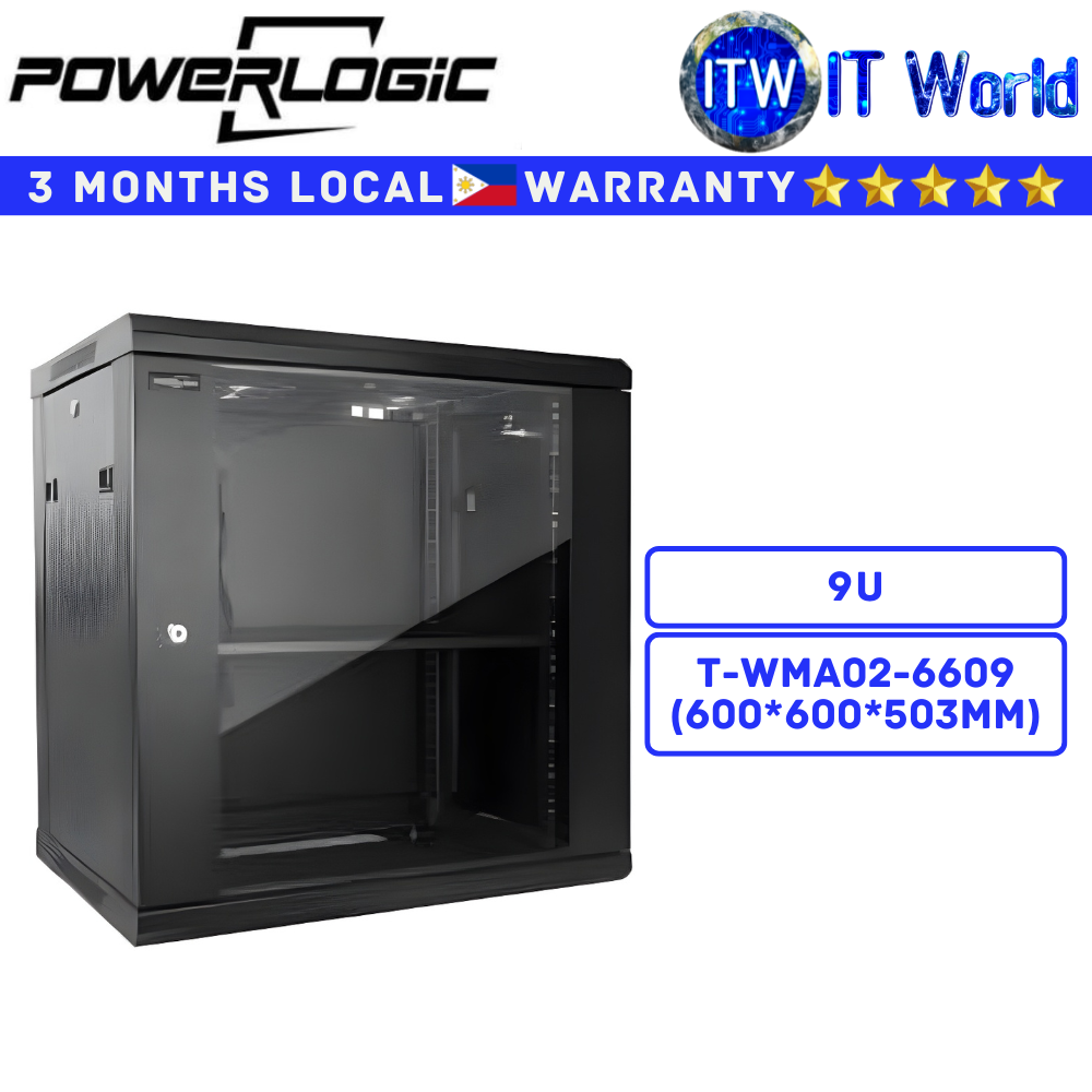 Powerlogic Data Cabinet 9U Tempered Glass Front Metal Rear Door (T-WMA02-6609 | T-WMA02-6409) | itw