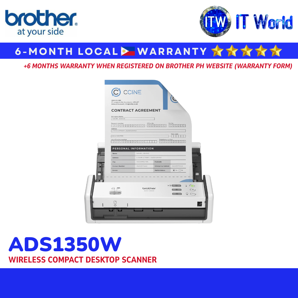 Brother ADS1350W Scanner | Wireless / Duplex / 30ppm / Mobile App / Cloud Scan | itw