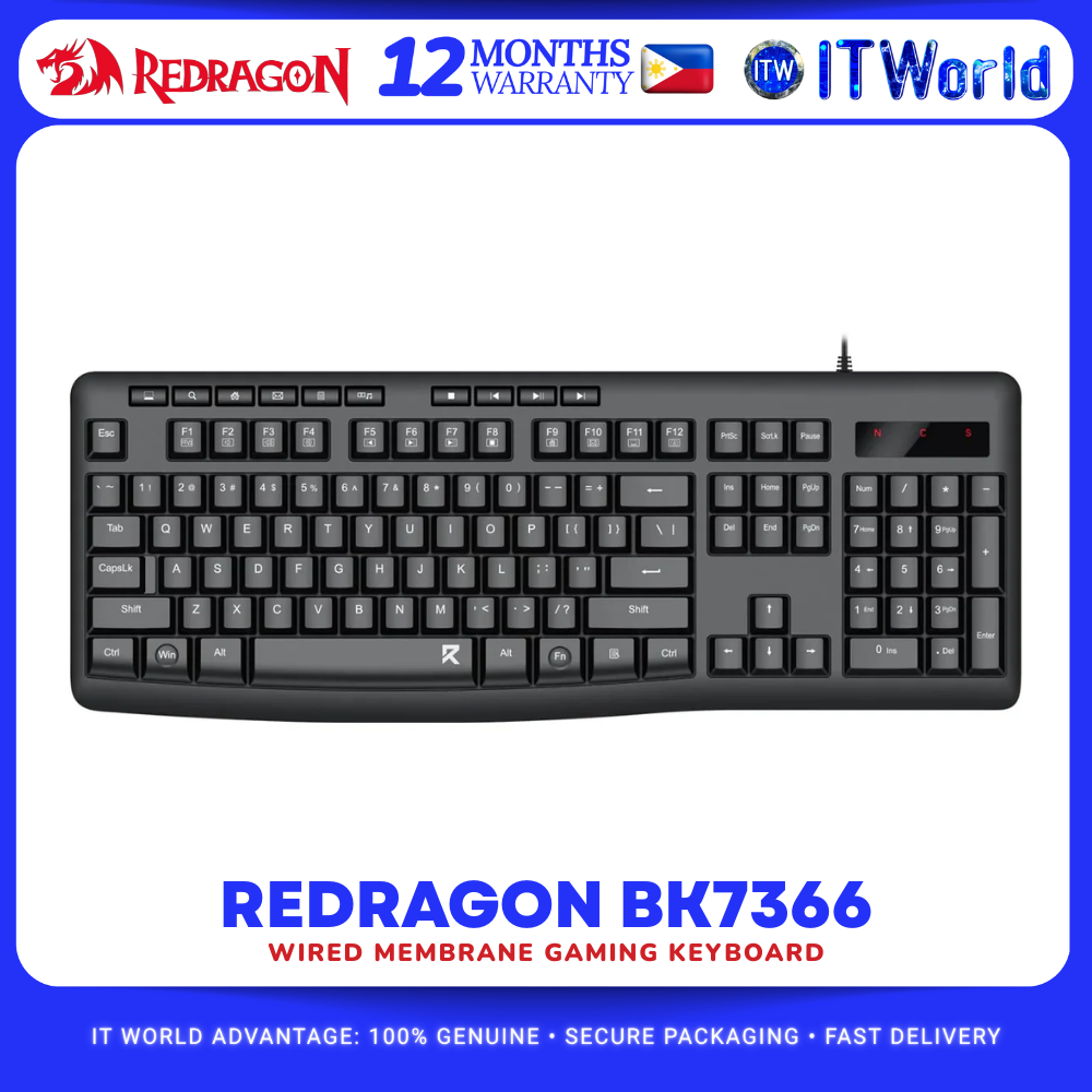 Redragon BK-7366 Wired USB Full-Size Keyboard Silent Keys / Splashproof / Multimedia itw