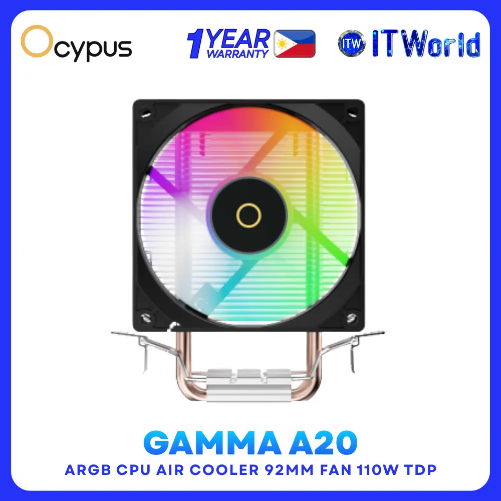 Ocypus Gamma A20 ARGB Dual Heatpipes – 92mm 110W TDP Small Tower CPU Air Cooler