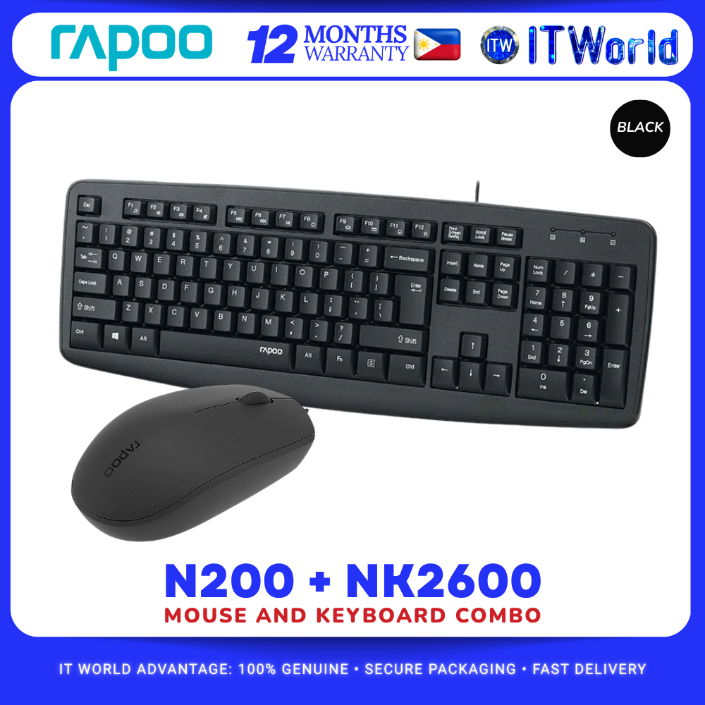 Rapoo N200 Optical Wired Mouse + NK2600 Wired Keyboard Combo itw