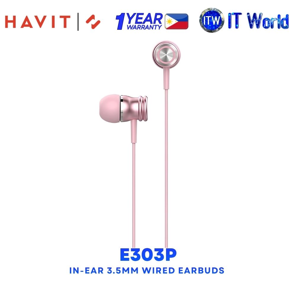 Havit E303P Lightweight Design Clear Sound 3.5mm In-Ear Wired Earbuds - Pink