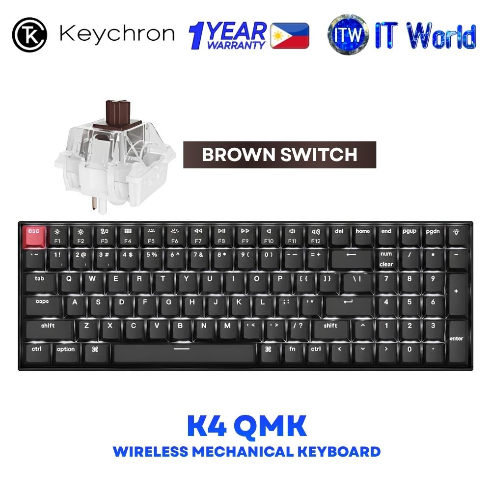 Keychron K4 QMK White Backlight Wireless Mechanical Keyboard Version 3 Brown Switch K4X-A3