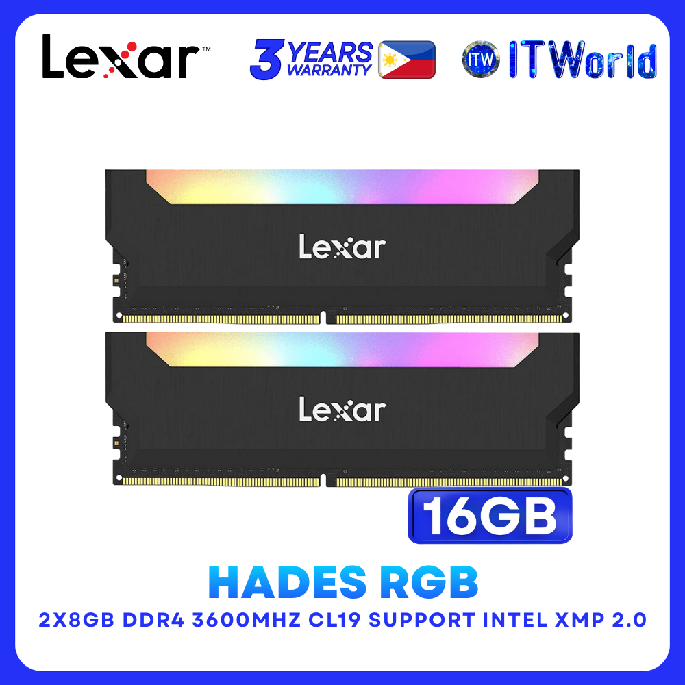Lexar Hades RGB DDR4 RAM 16GB Kit2×8GB 3600MHz CL19 Desktop Memory (LD4BU008G-R3600GDLH)
