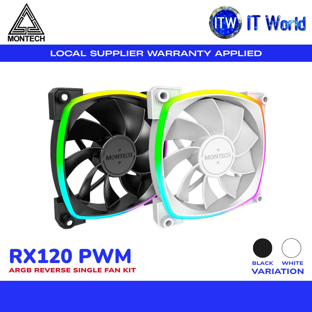Montech RX120 PWM 120mm ARGB Reverse Single Fan Kit (Black | White) | itw