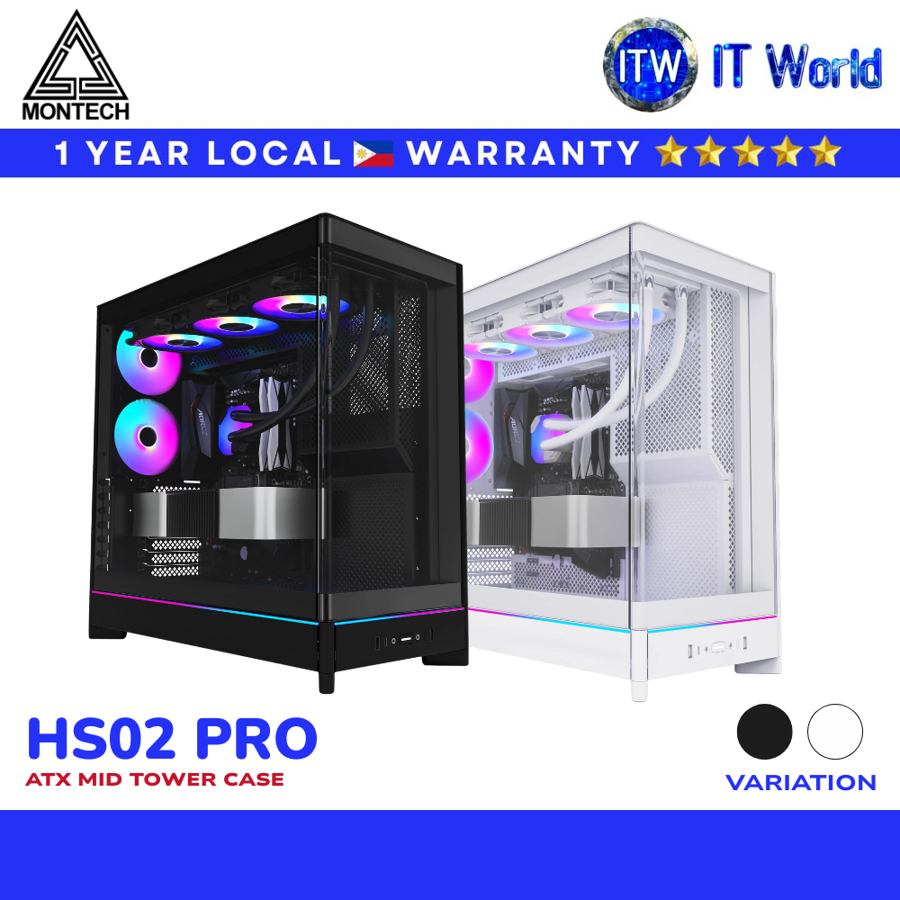 Montech HS02 Pro ATX Mid-Tower Curved Glass Front & TG Side Panel PC Case (Black | White) | itw