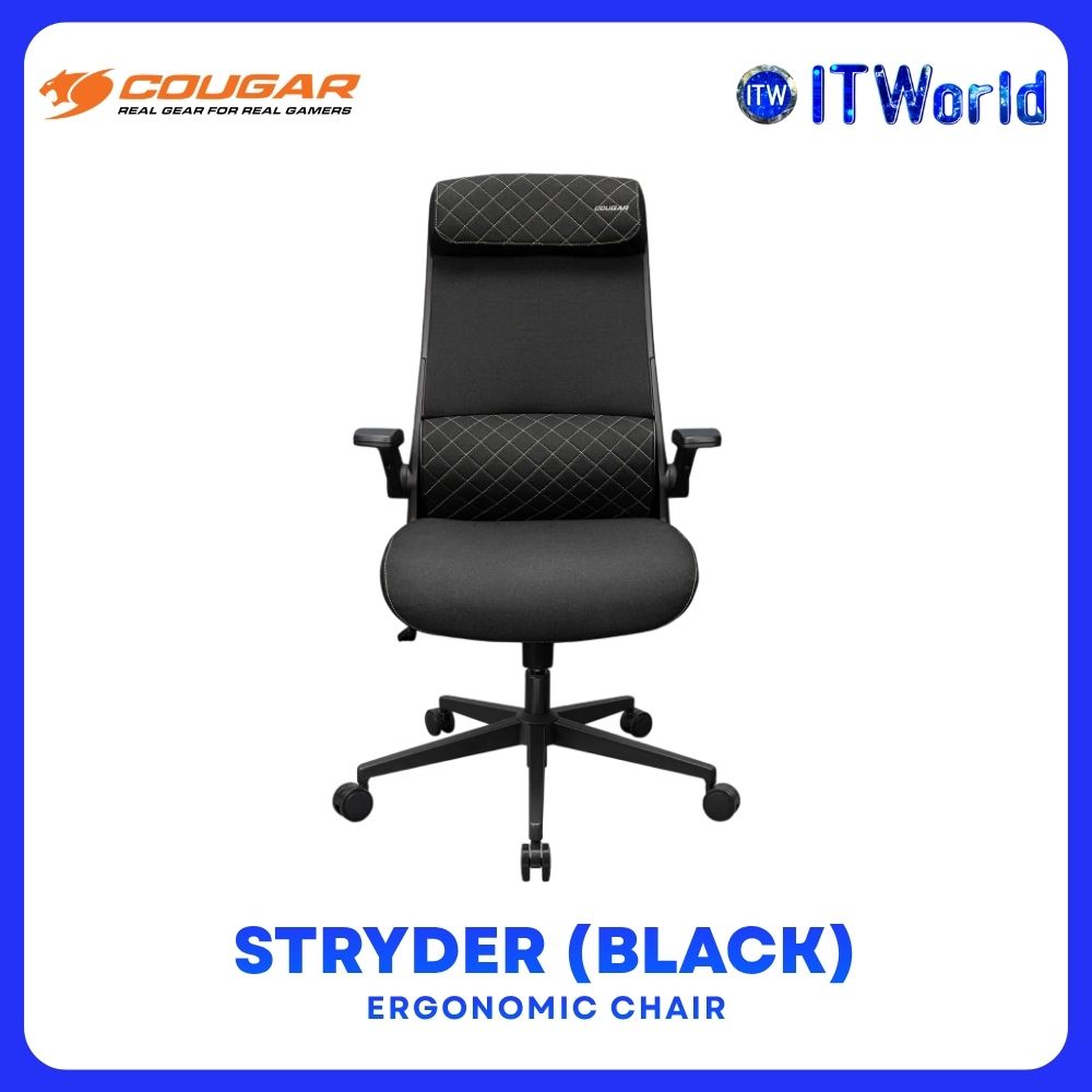 Cougar STRYDER Ergonomic Chair - Adjustable Headrest / Flip Armrest / 120kg - Black