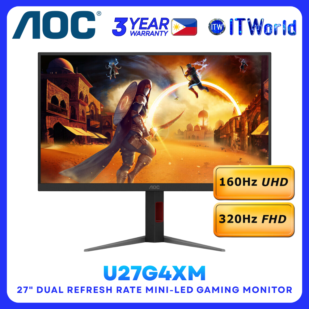 AOC U27G4XM - 27" 160Hz 3840 × 2160 UHD / 320Hz 1920 × 1080 FHD Mini-LED Gaming Monitor