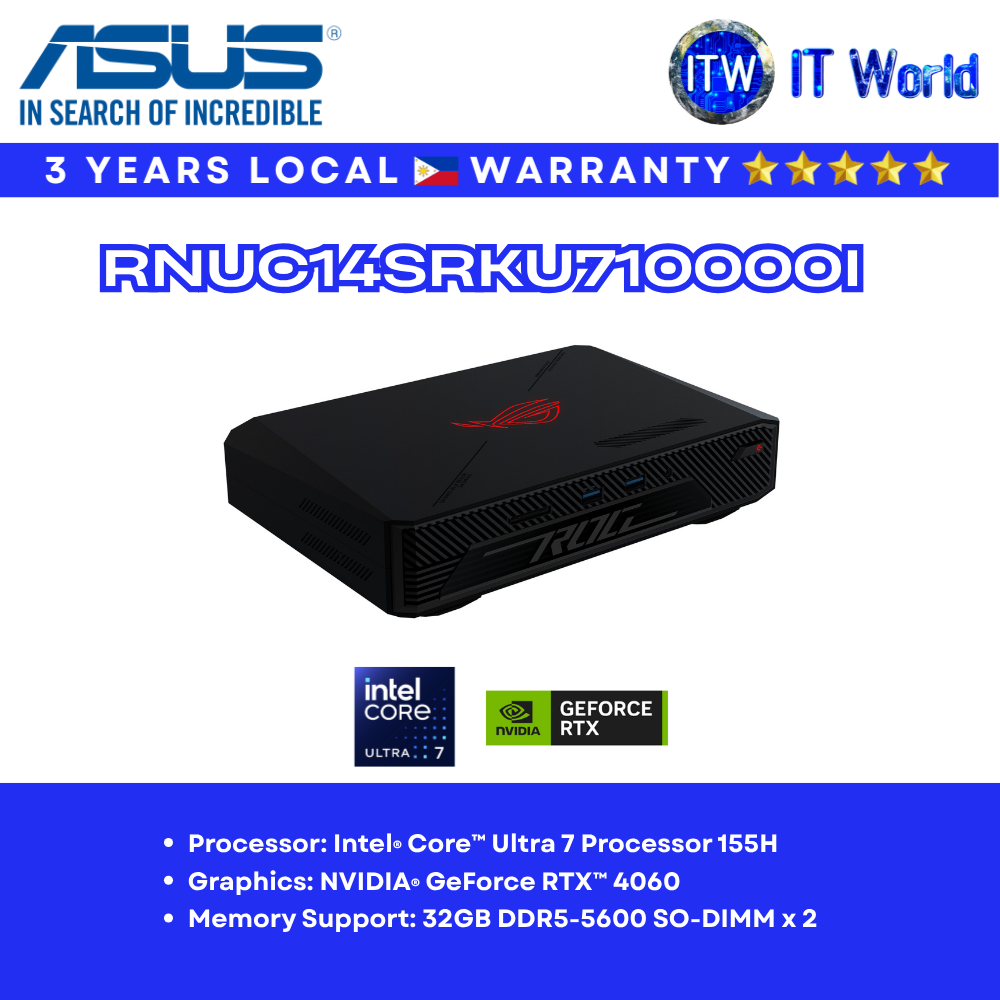 ASUS ROG NUC 14 Pro / Intel Core Ultra 7 155U / Mini PC Barebone (RNUC14SRKU710000I) | itw