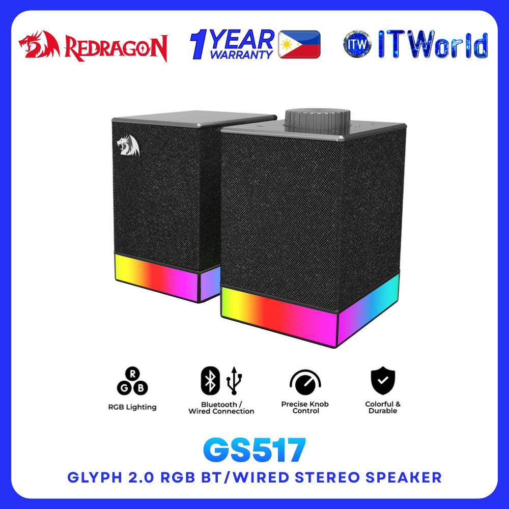 Redragon GS517 Glyph - 10W RGB Bluetooth/Wired 2.0 Stereo Speaker Desktop