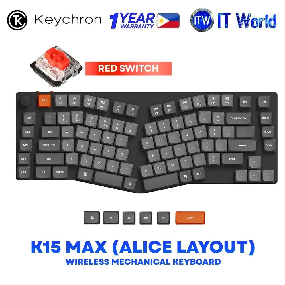 Keychron K15 Max Alice Layout RGB Backlight Wireless Mechanical Keyboard - Red | Brown Switch