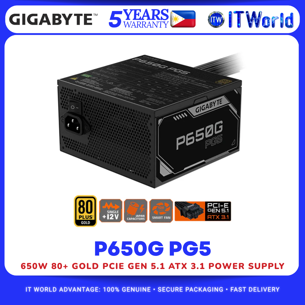 Gigabyte P650G PG5 - 650W PSU, 80+ Gold, PCIe Gen5 ATX 3.1 Power Supply Unit for Desktop itw