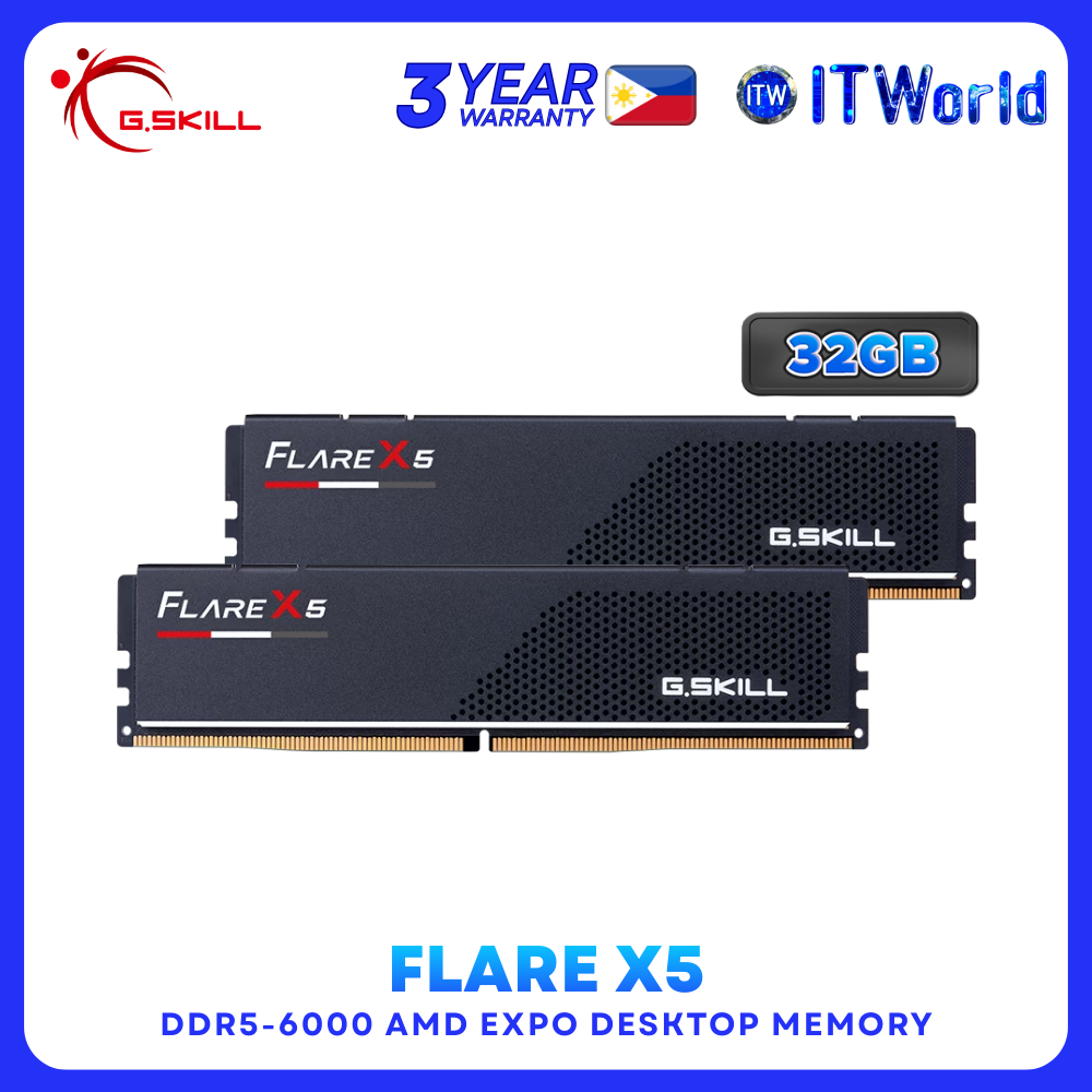 G.Skill Flare X5 DDR5 RAM 32GB 2x16GB 6000Mhz CL32 AMD EXPO Desktop Memory F5-6000J3238F16GX2-FX5
