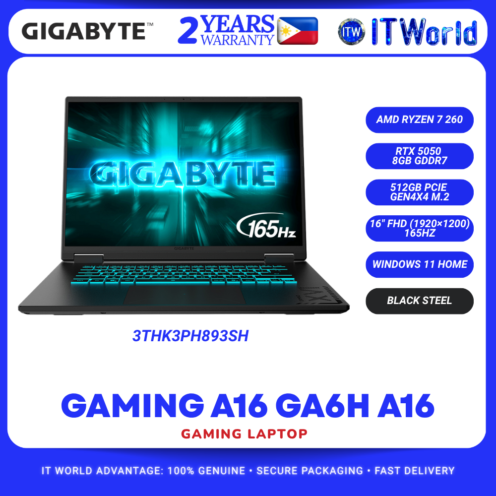 Gigabyte Gaming A16 GA6H 16″ FHD Laptop - Ryzen 7 260 / RTX 5050 8GB / 16GB DDR5 / 512GB / Win11