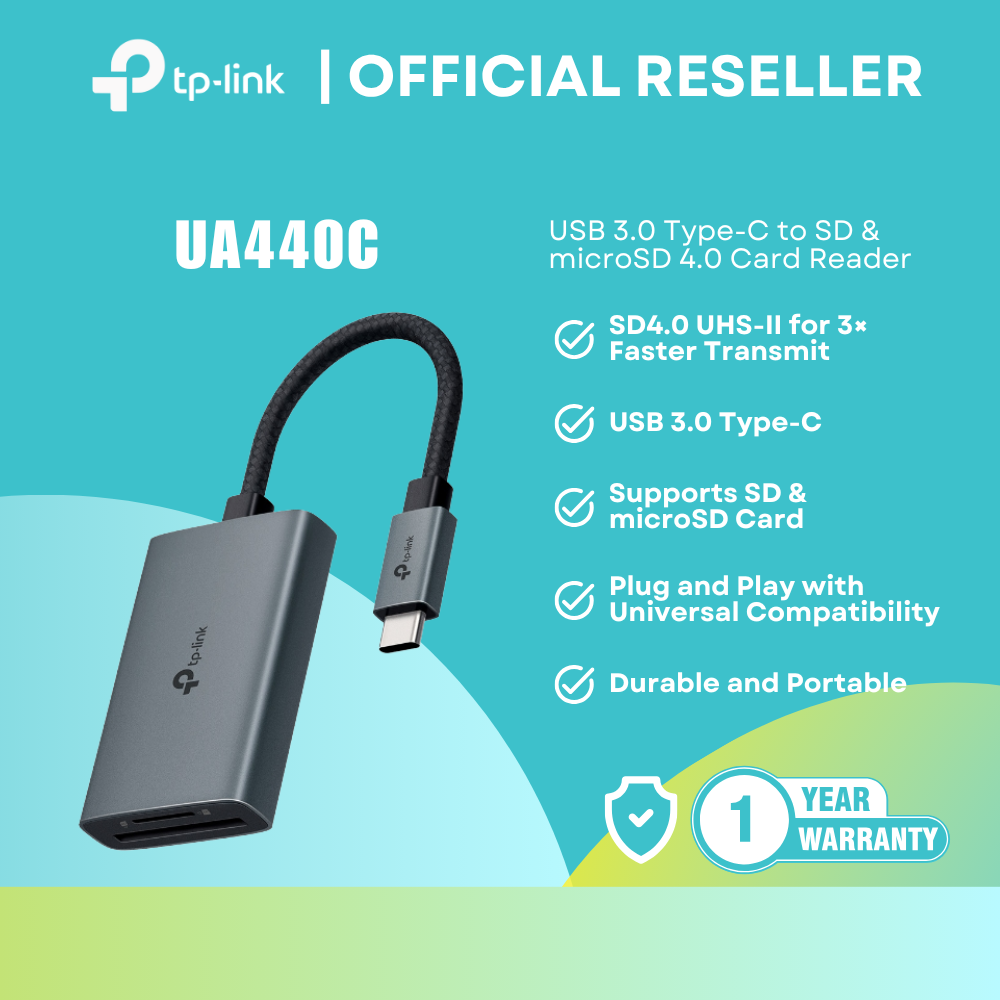 TP-Link UA440C - USB-C USB 3.0 SD & microSD 4.0 Card Reader for Mobile/Laptop/Desktop itw