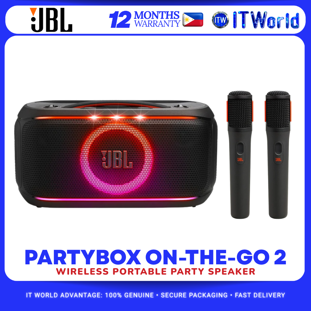 JBL Partybox On-The-Go 2 - Portable with Build-in Lights and Wireless Mic Speaker