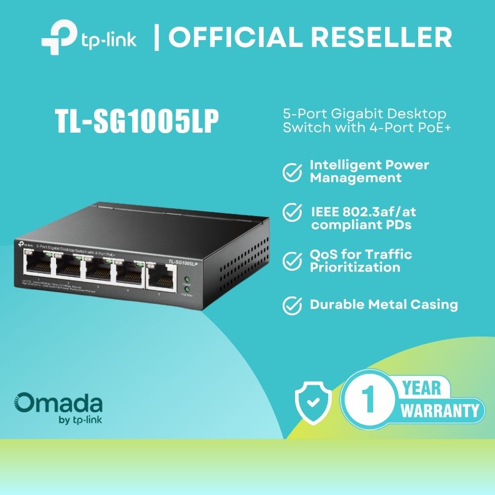 TP-Link TL-SG1005LP 5-Port Gigabit Desktop Switch with 4-Port PoE+