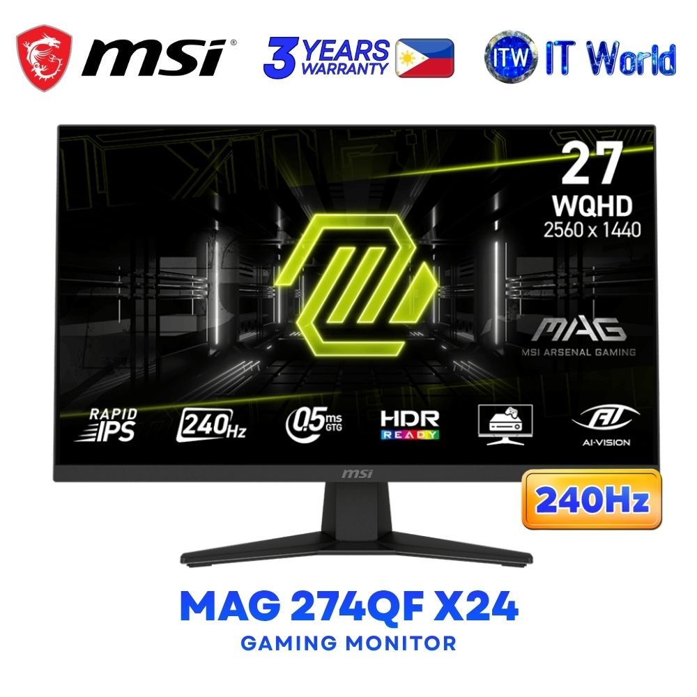 MSI MAG 274QF X24 - 27" 2560x1440 WQHD / 240Hz / Rapid IPS / 0.5ms GTG / Anti-Glare Gaming Monitor
