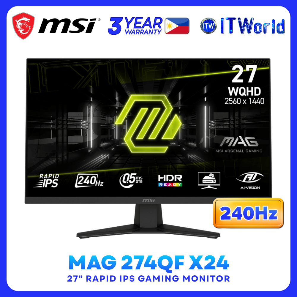 MSI MAG 274QF X24 - 27” 2560×1440 WQHD 240Hz Rapid IPS Gaming Monitor for Desktop & Console