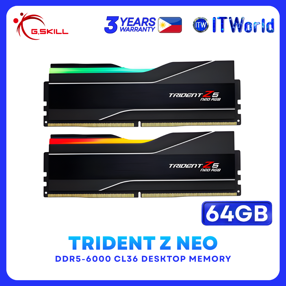 G.Skill Trident Z5 Neo RGB DDR5 RAM - 64GB 2x32GB 6000MHz Desktop Memory F5-6000J3636F32GX2-TZ5NR
