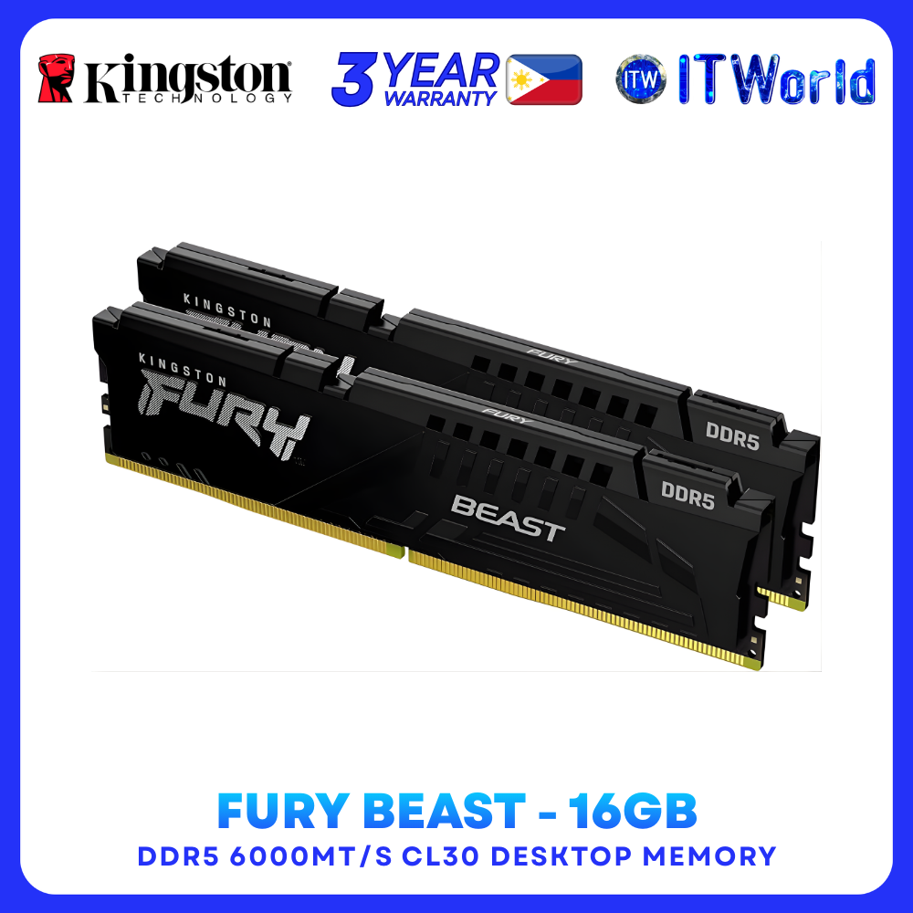 Kingston FURY Beast DDR5 RAM EXPO - 16GB 2x8GB 6000MT/s CL30 Desktop Memory itw