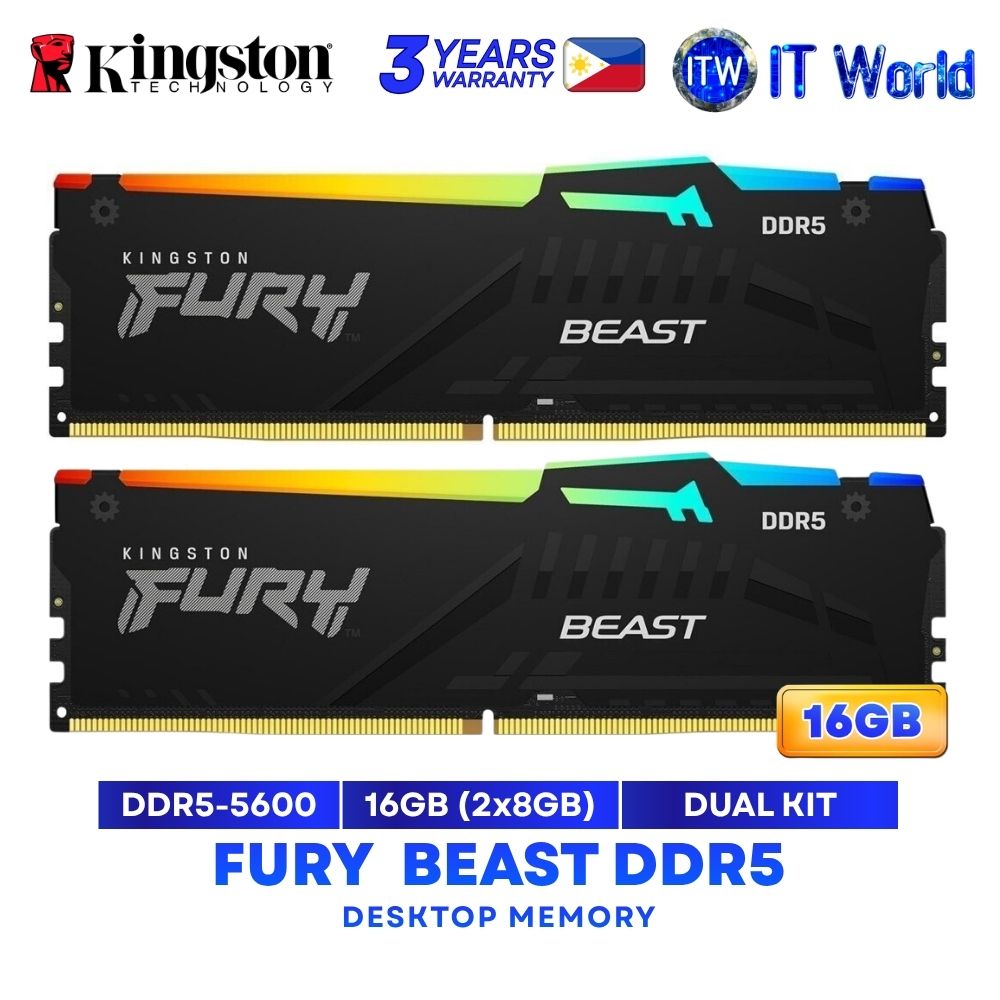 Kingston Fury Beast RGB 16GB (2x8GB) DDR5-5600 Dual Kit Desktop Memory KF556C36BBEAK2-16