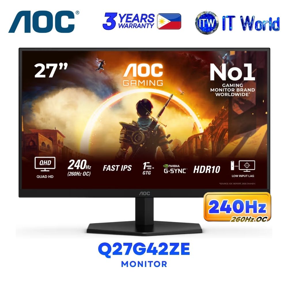 AOC Q27G42ZE - 27" 2560x1440 QHD / 240hz (260Hz OC) / Fast IPS / 1ms GTG, 0.3ms MPRT Gaming Monitor