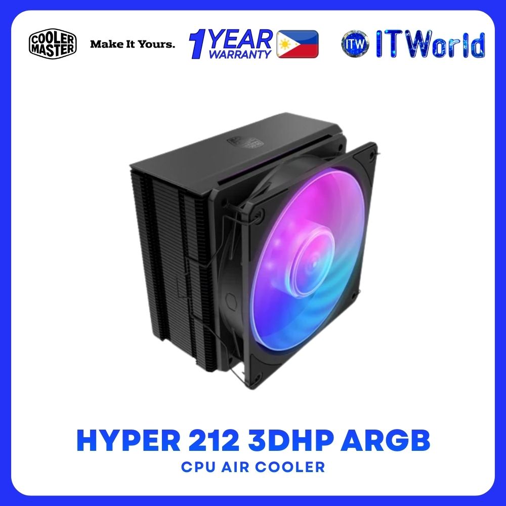 Cooler Master Hyper 212 3DHP ARGB CPU Air Cooler - 2 Heatpipes, 2050RPM, Intel & AMD Support itw