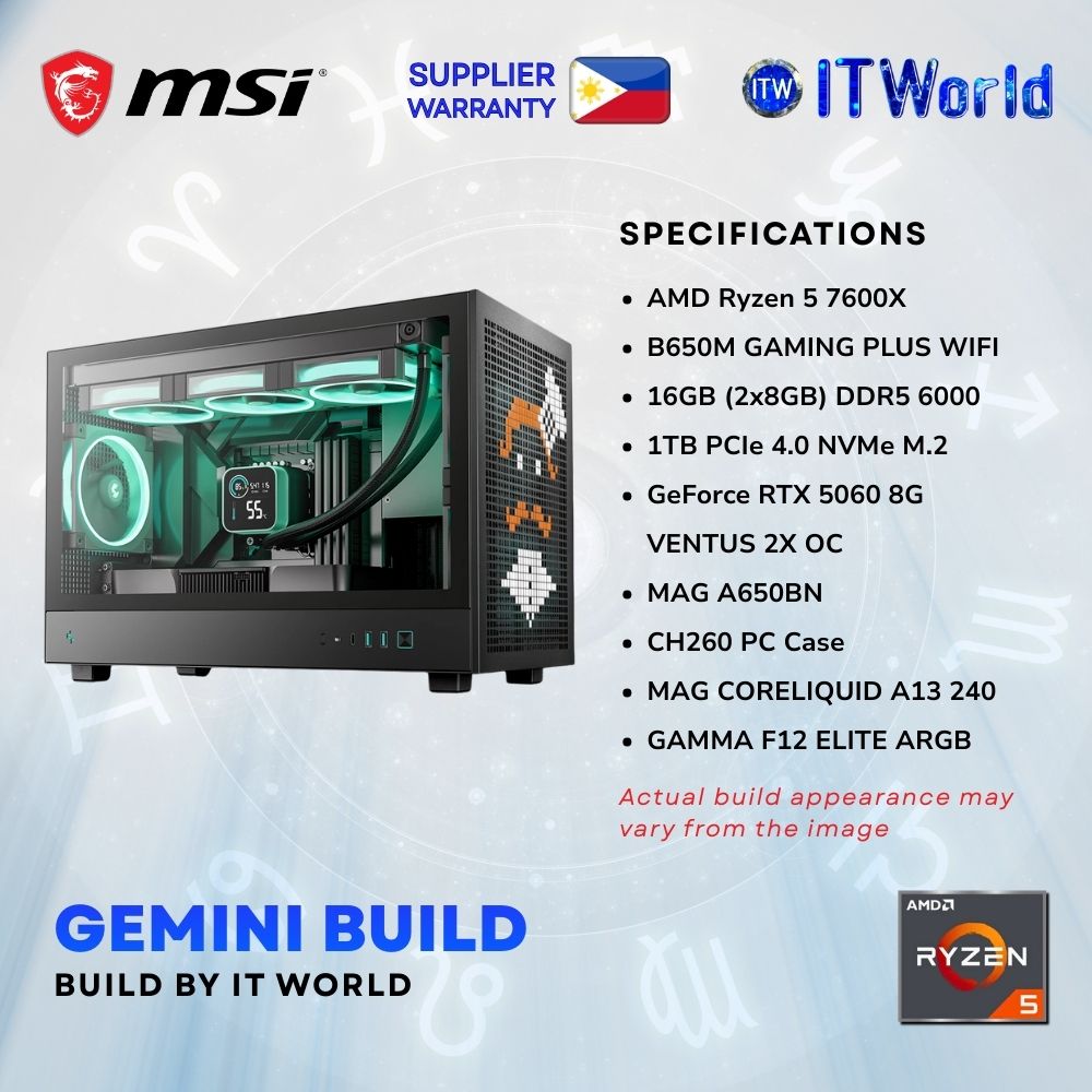Zodiac Gemini Build Powered by MSI - Ryzen 5 7600X RTX 5060, 16GB DDR5, 1TB NVMe, Gaming PC Build