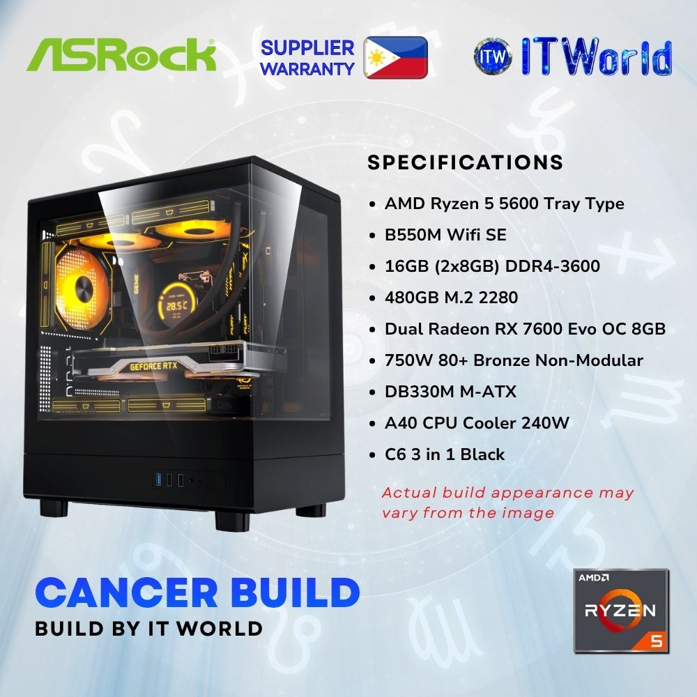 Zodiac Cancer Build Powered by ASRock - R5 5600 / RX7600 / 16GB DDR4-3600 / 480GB M.2 2280