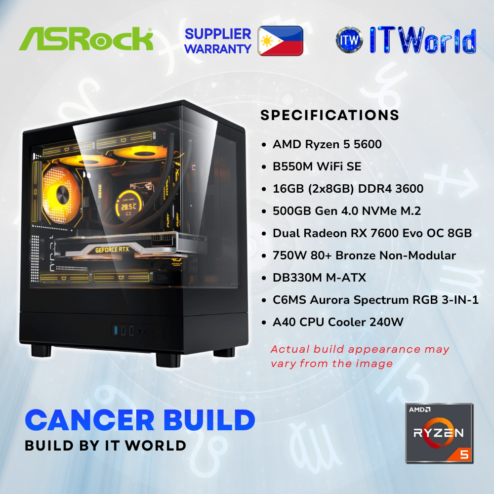 Zodiac Cancer Build Powered by AsRock - R5 5600 / 16GB DDR4 / 500GB NVMe / RX 7600 PC Build by itw