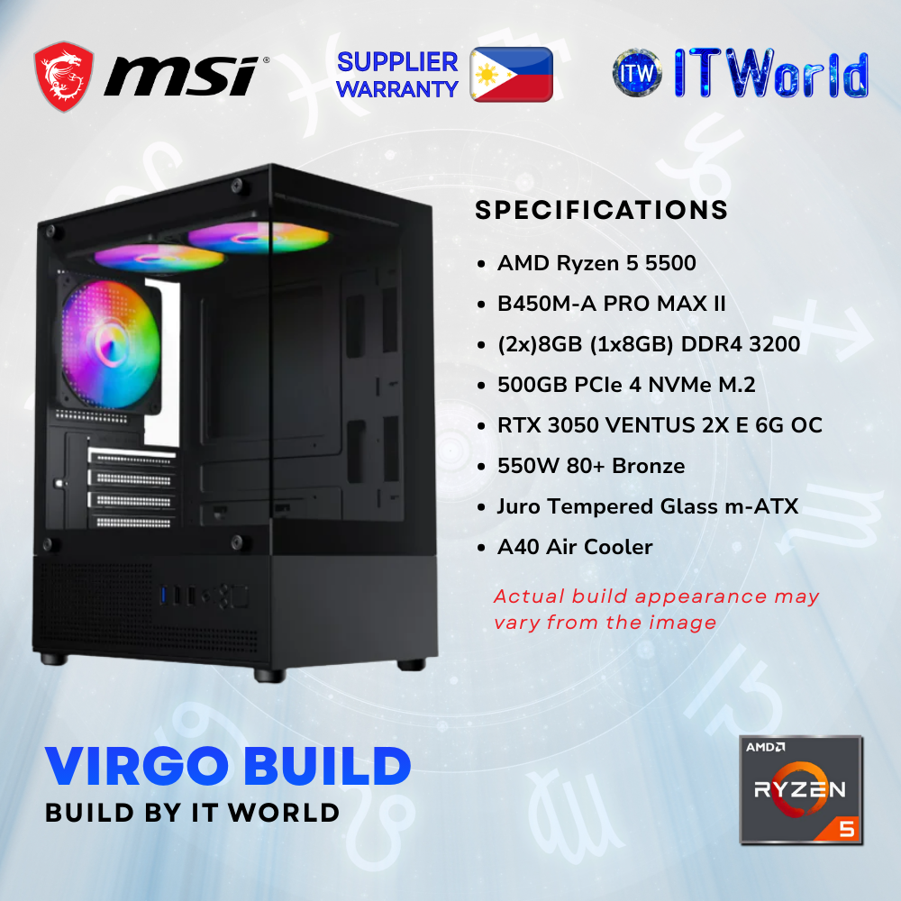 Zodiac Virgo Build Powered by MSI - Ryzen 5 5500 / 8GB DDR4 / 500GB NVMe / RTX 3050 PC Build by IT World