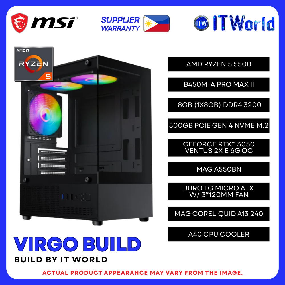 Zodiac Virgo Build Powered by MSI - Ryzen 5 5500 / 8GB DDR4 / 500GB NVMe / RTX 3050 PC Build
