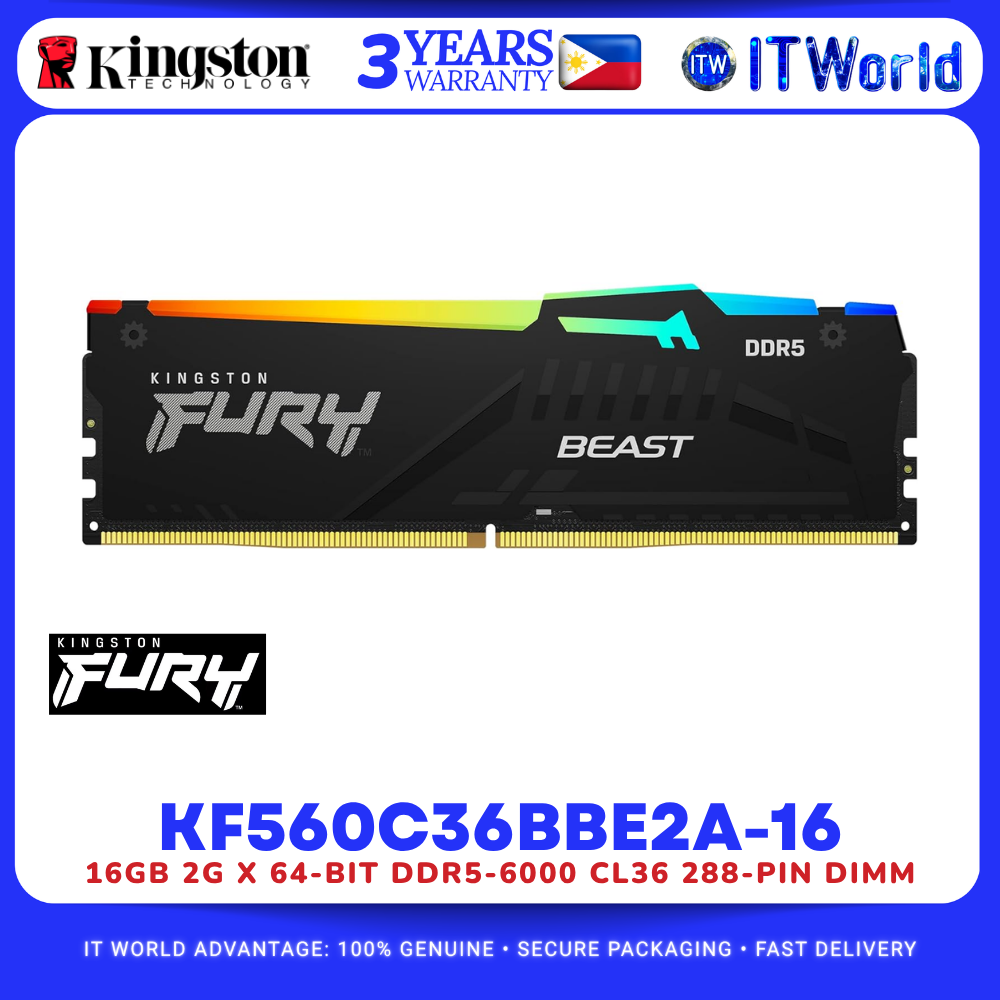 Kingston FURY KF560C36BBE2A-16 DDR5 RAM 16GB 6000MHz CL36 Desktop Memory itw