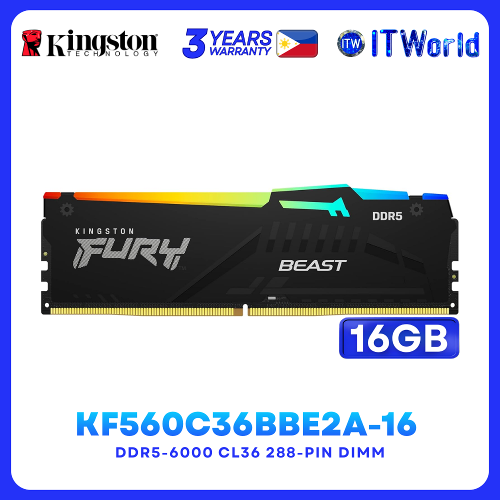 Kingston FURY KF560C36BBE2A-16 DDR5 RAM 16GB 6000MHz CL36 Desktop Memory