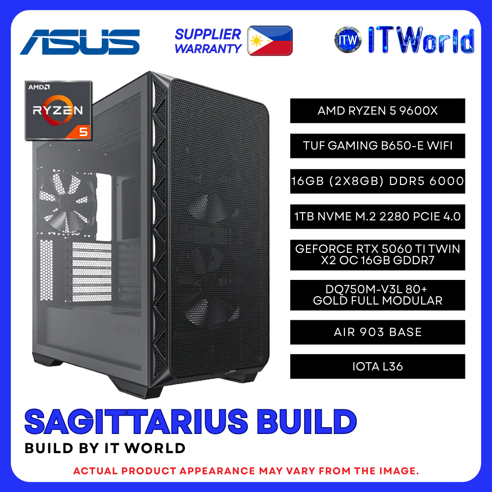 Zodiac Sagittarius Build Powered by ASUS - R5 9600X / 16GB DDR5 / 1TB NVMe / RTX 5060 Ti PC Build