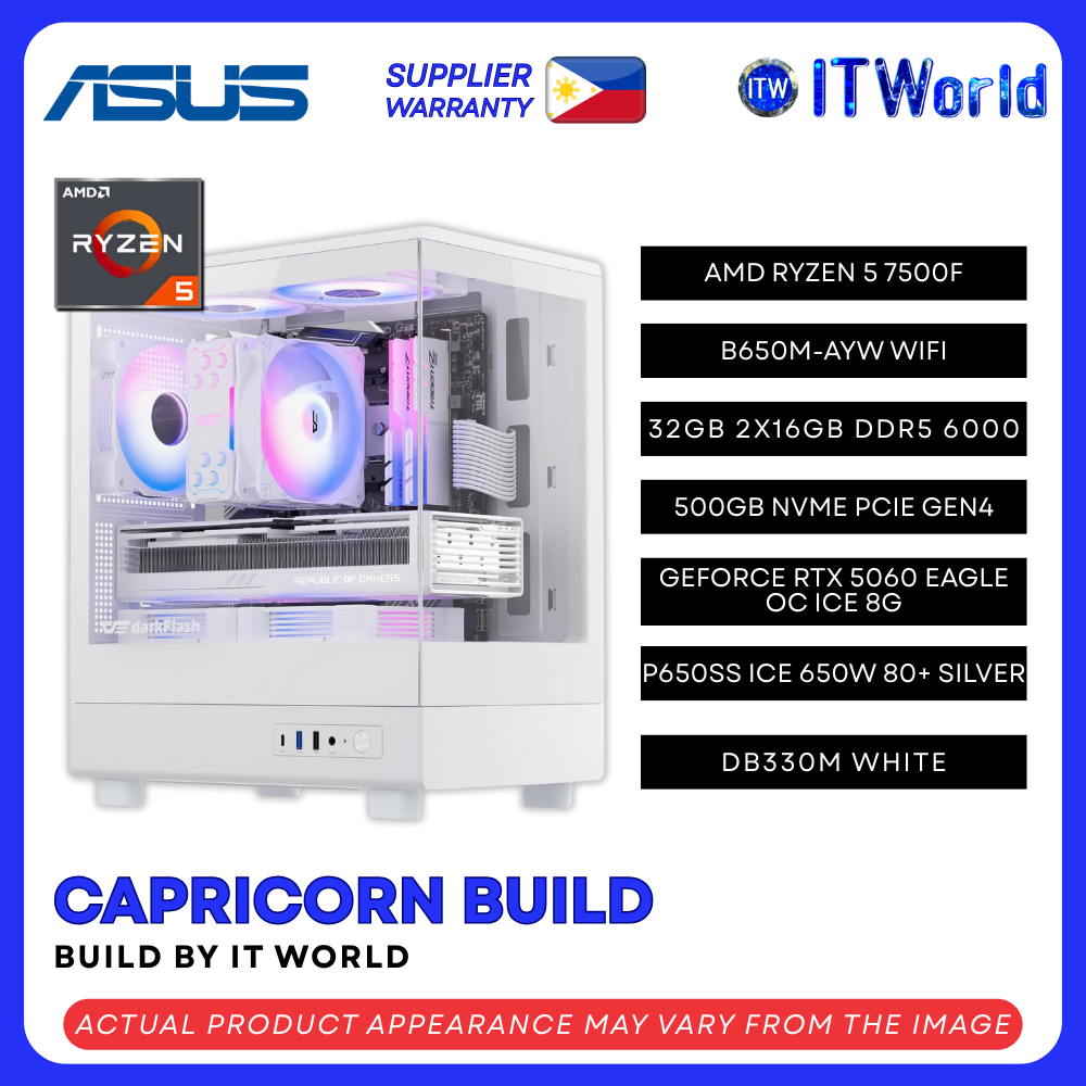 Zodiac Capricorn Build Powered by ASUS - R5 7500F / 32GB DDR5 / 500GB NVMe / RTX 5060 OC PC Build