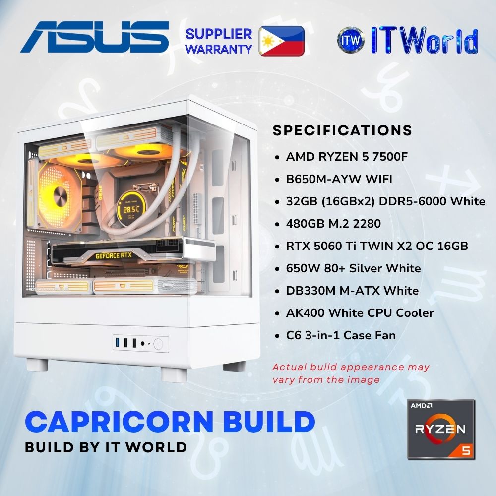 Zodiac Capricorn Build Powered by ASUS - R5 7500F / RTX 5060 8GB OC / 32GB DDR5-6000 / 480GB M.2