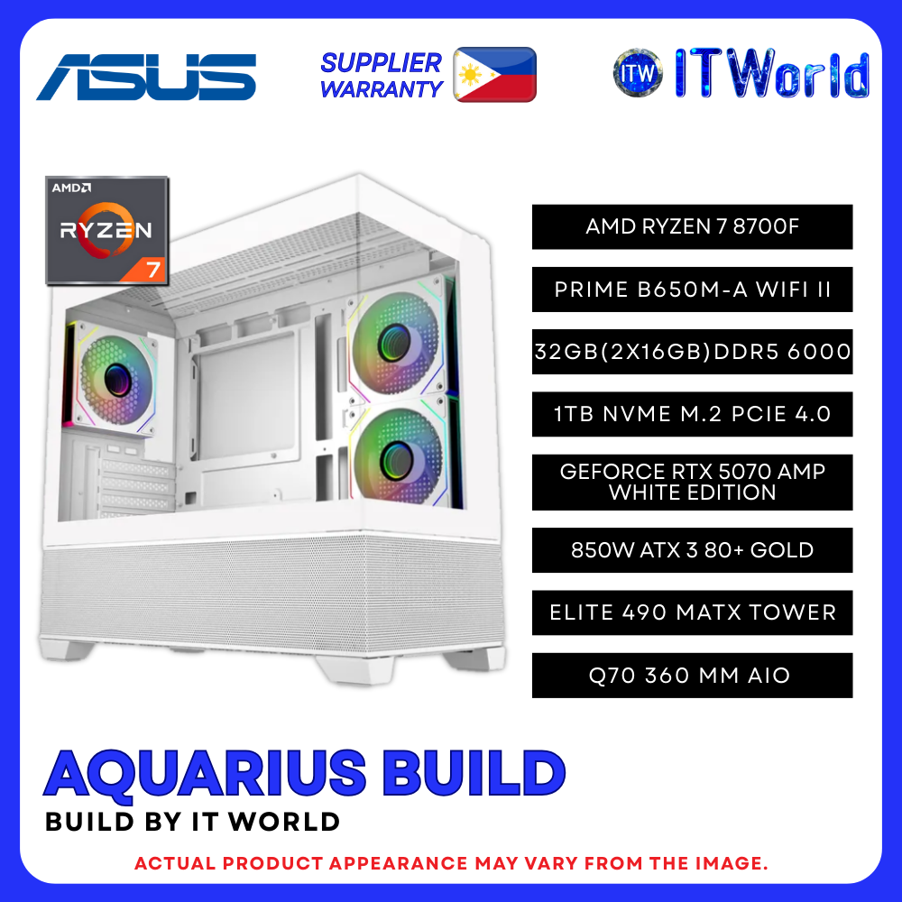 Zodiac Aquarius Build Powered by Asus - Ryzen 7 8700F / 32GB DDR5 / 1TB / RTX 5070 PC Build