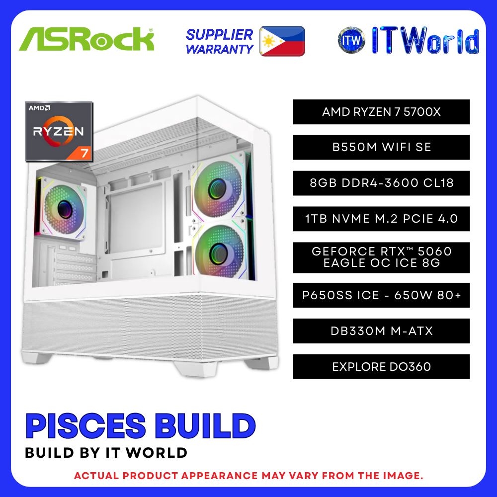 Zodiac Pisces Build Powered by ASRock - Ryzen 7 5700X / 8GB DDR4 (2x) / 1TB / RTX 5060 PC Build