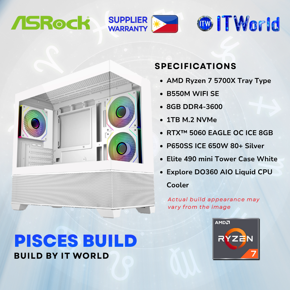 Zodiac Pisces Build Powered by ASRock - Ryzen 7 5700X / RTX 5060 8GB OC / 8GB DDR4 / 1TB NVMe M.2
