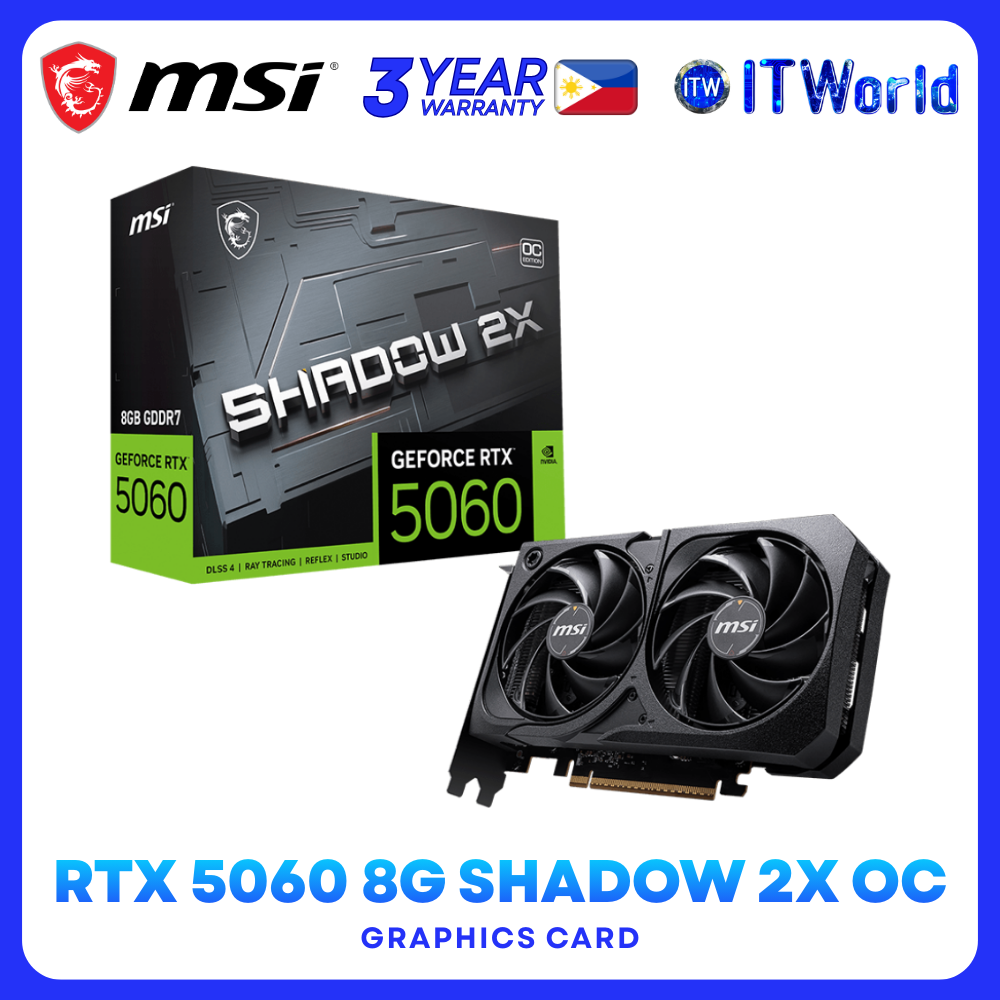 MSI RTX 5060 Shadow 2X OC 8GB GDDR7 PCIe 5.0 Graphics Card Desktop itw